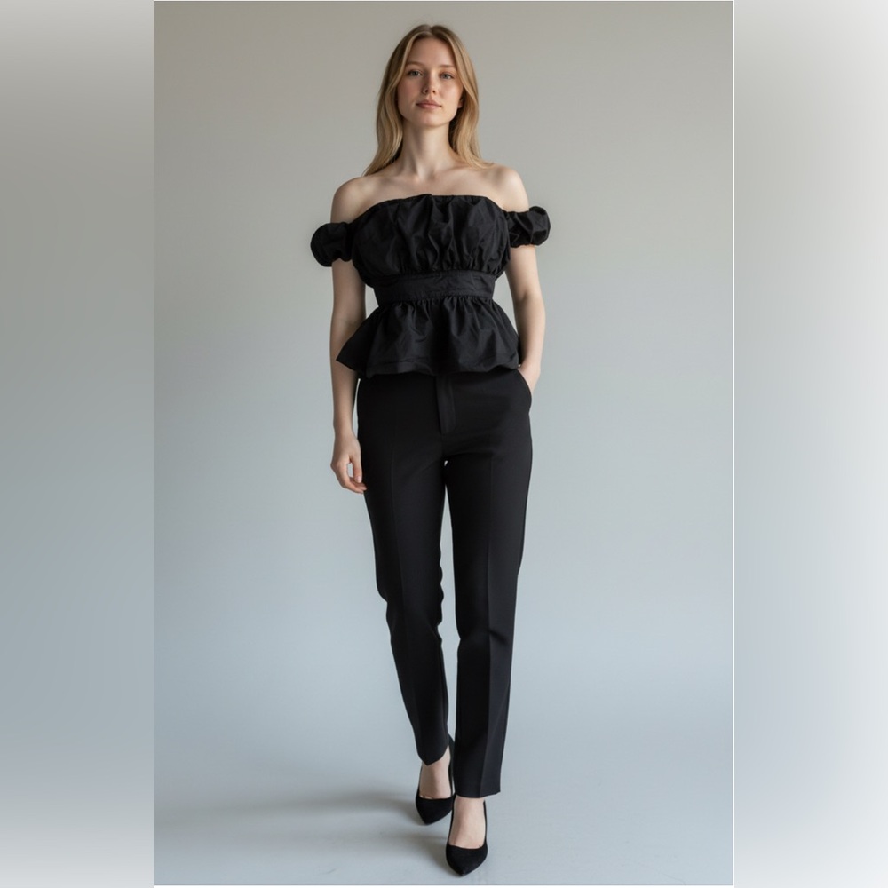 MABLE Black Ruffled Strapless Blouse anthropology